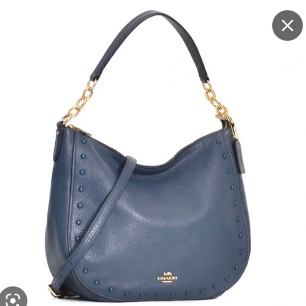 Coach Studded Hobo Shoulder Bag Handbag Purse Navy Blue Leather